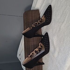 Black heel shoes With Gold Color Accents